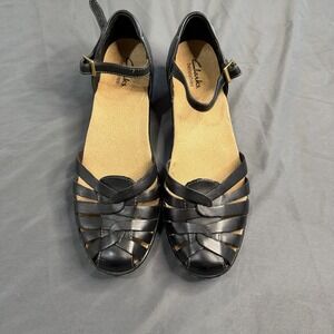 Clarks Breathable, Bendable  Leather Ankle Strap Sandal Black Size 9.5M NWOT